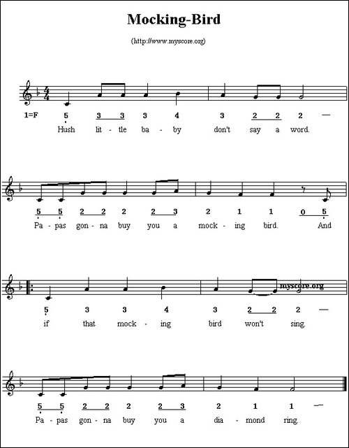Mocking-bird-线简谱混排版、英文儿歌