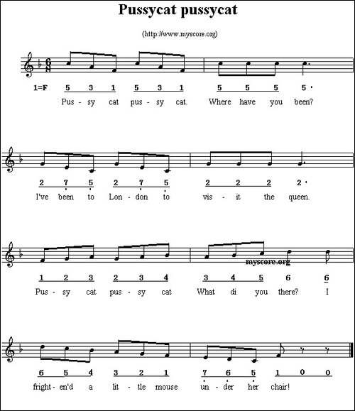 Pussycat-pussycat-线简谱混排版、英文儿歌