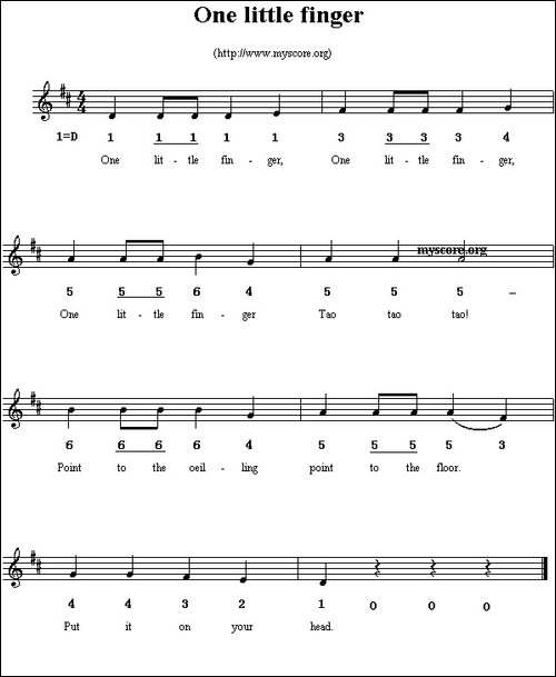 One-little-finger-线简谱混排版、英文儿歌