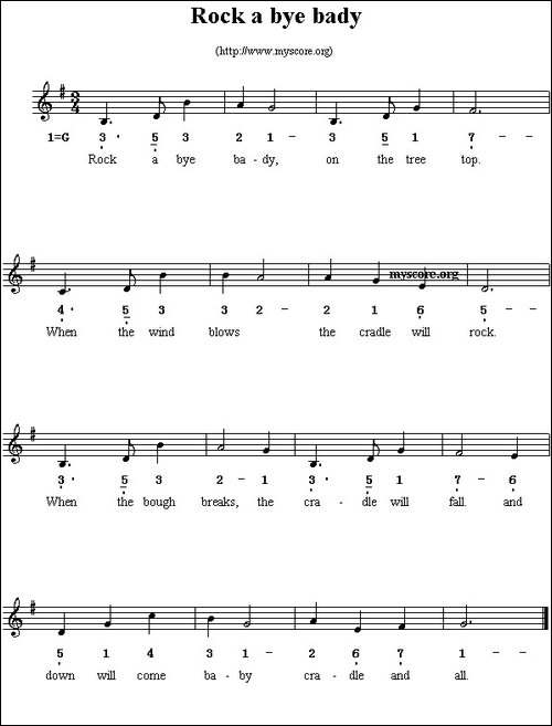 Rock-a-bye-bady-线简谱混排版、英文儿歌