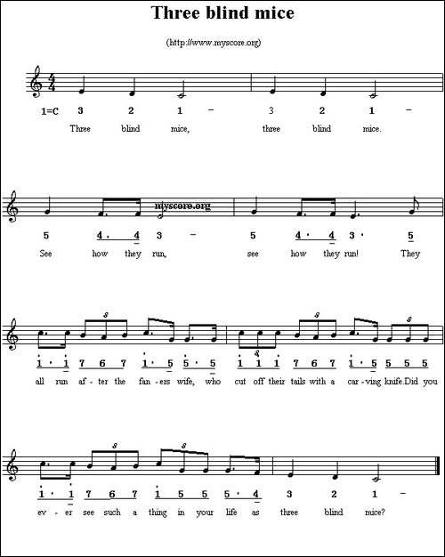 Three-blind-mice-线简谱混排版、英文儿歌