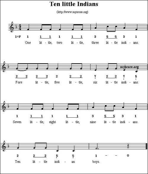 Ten-little-Indians-线简谱混排版、英文儿歌