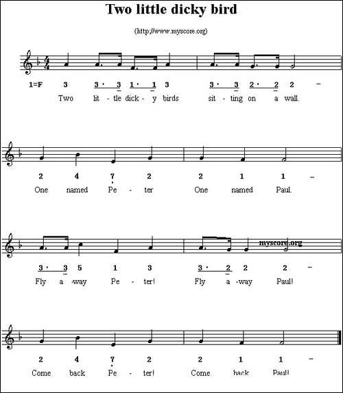 Two-little-dicky-birds-线简谱混排版、英文儿歌