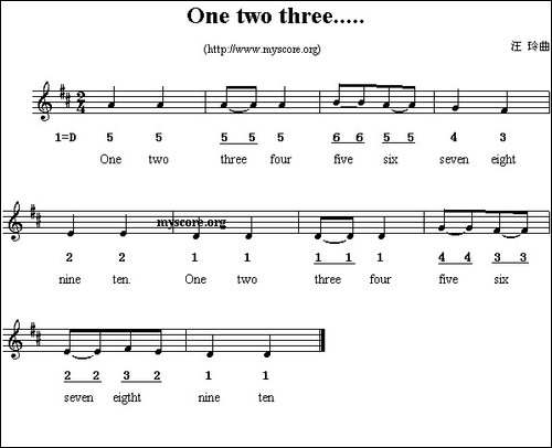 One-two-three……-线简谱混排版、英文儿歌