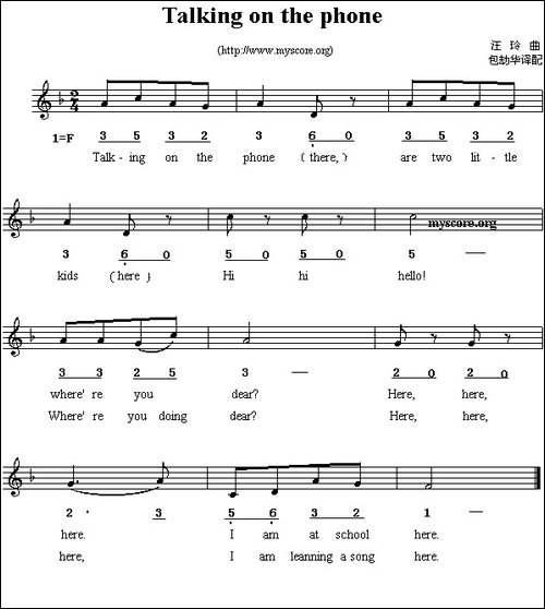 Talking-on-the-phong-线简谱混排版、英文儿歌