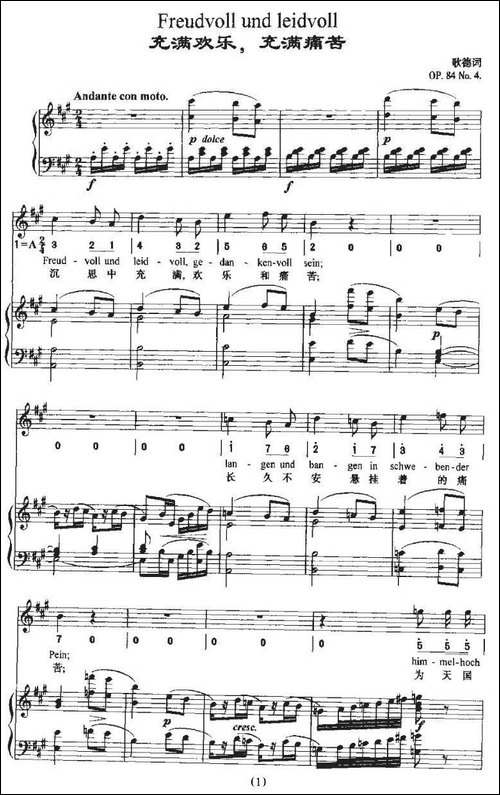 Freudvoll-und-leidvoll-充满欢乐，充满痛苦-中外文对照、正谱+简
