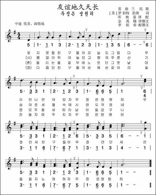 [苏格兰]友谊地久天长-线简谱混排版、朝鲜族文