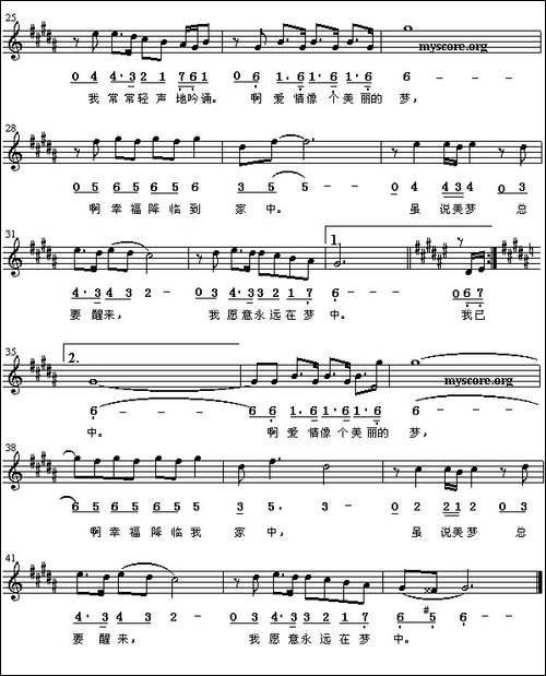 [俄]爱情如梦-线简谱混排版