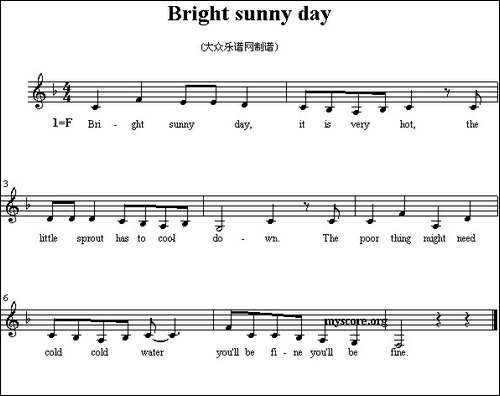 Bright-sunny-day-英文儿歌、五线谱