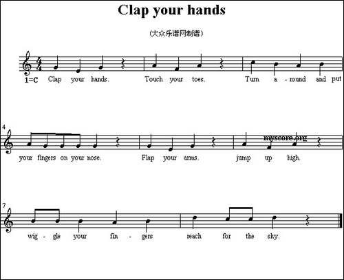 Clap-your-hands-英文儿歌、五线谱