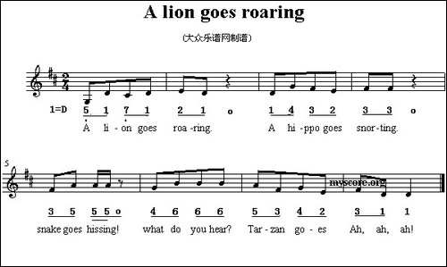 A-lion-goes-roaring-英文儿歌、五线谱
