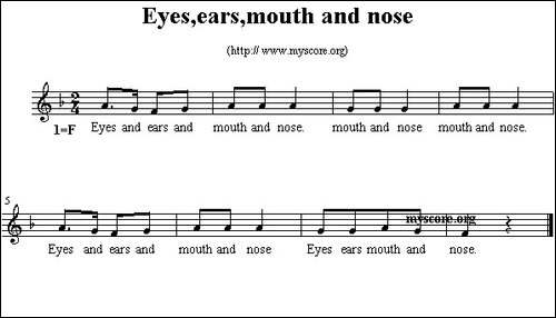 Eyes,ears,mouth-and-nose-英文儿歌、五线谱