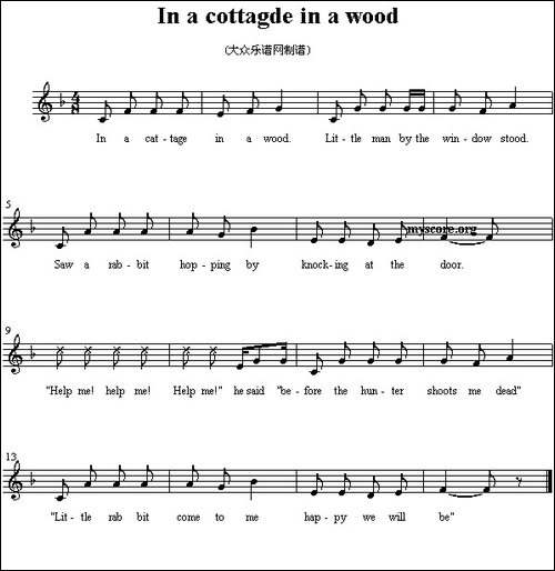 In-a-cottagde-in-a-wood-英文儿歌、五线谱