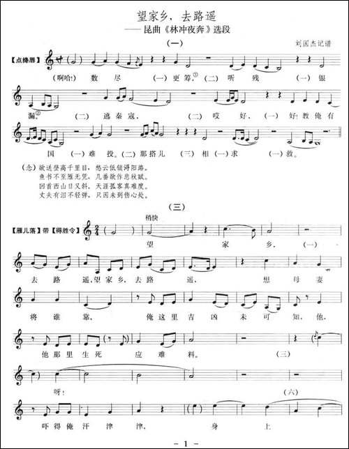 [昆曲]望家乡，去路遥-《林冲夜奔》选段--五线谱