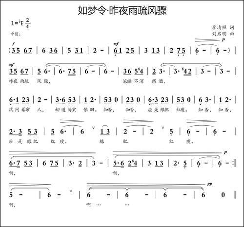 如梦令·昨夜雨疏风骤-李清照词-刘启明曲
