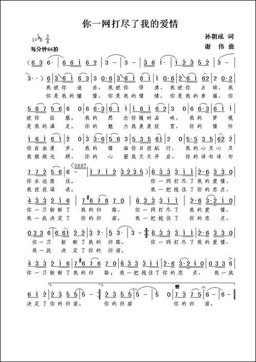 你一网打尽了我的爱情-孙朝成词--谢伟曲
