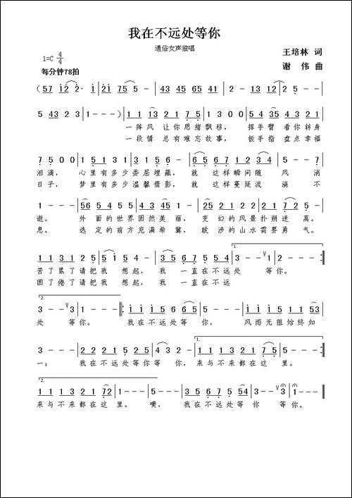 我在不远处等你-王培林词--谢伟曲
