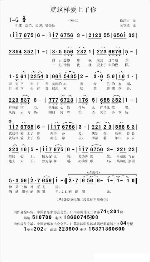 就这样爱上了你-徐环宙词-吴克敏曲