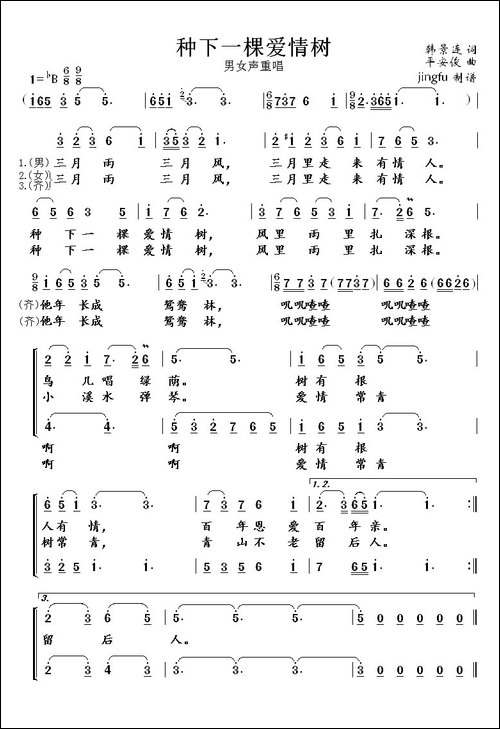 种下一棵爱情树-韩景连词-平安俊曲