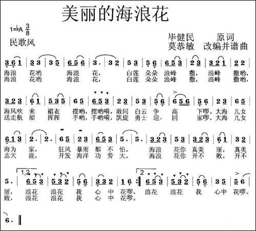 美丽的海浪花-毕健民词-莫恭敏曲、第一版